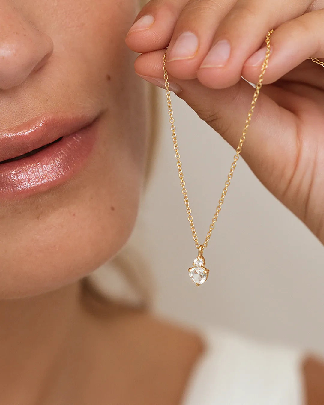 April Birthstone Necklace - White Topaz