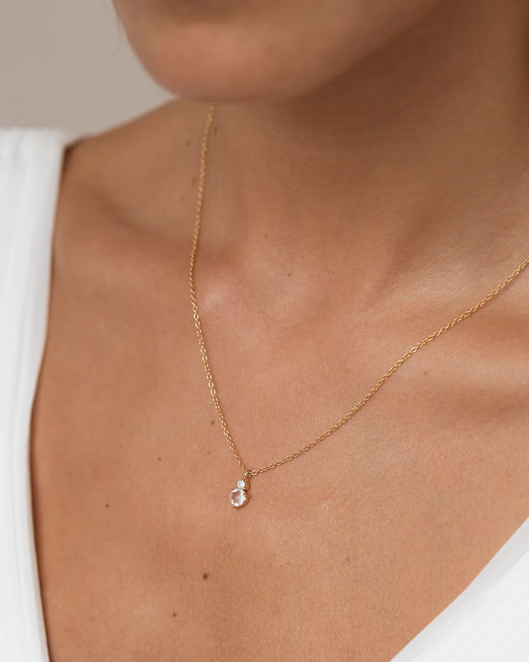 April Birthstone Necklace - White Topaz