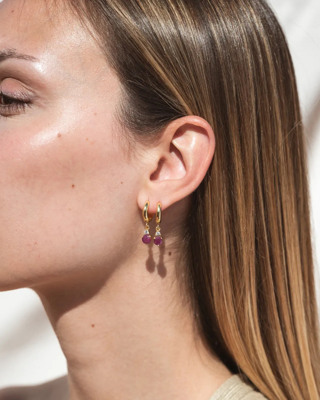 Pendientes Birthstone Julio - Rubí