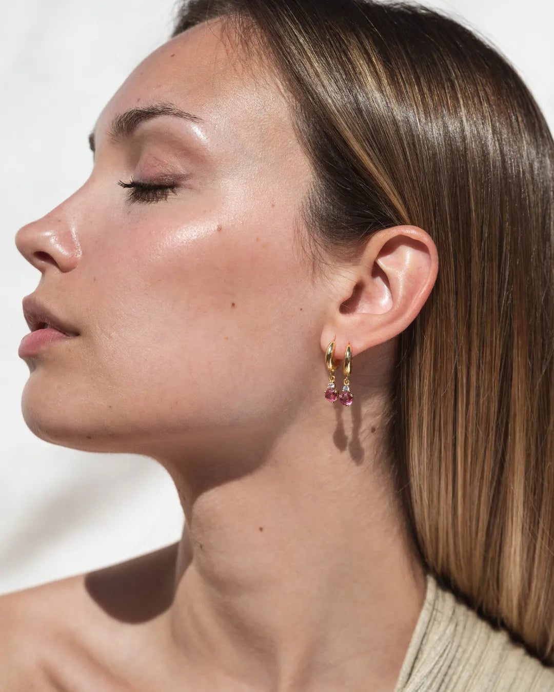Pendientes Birthstone Octubre - Turmalina Rosa