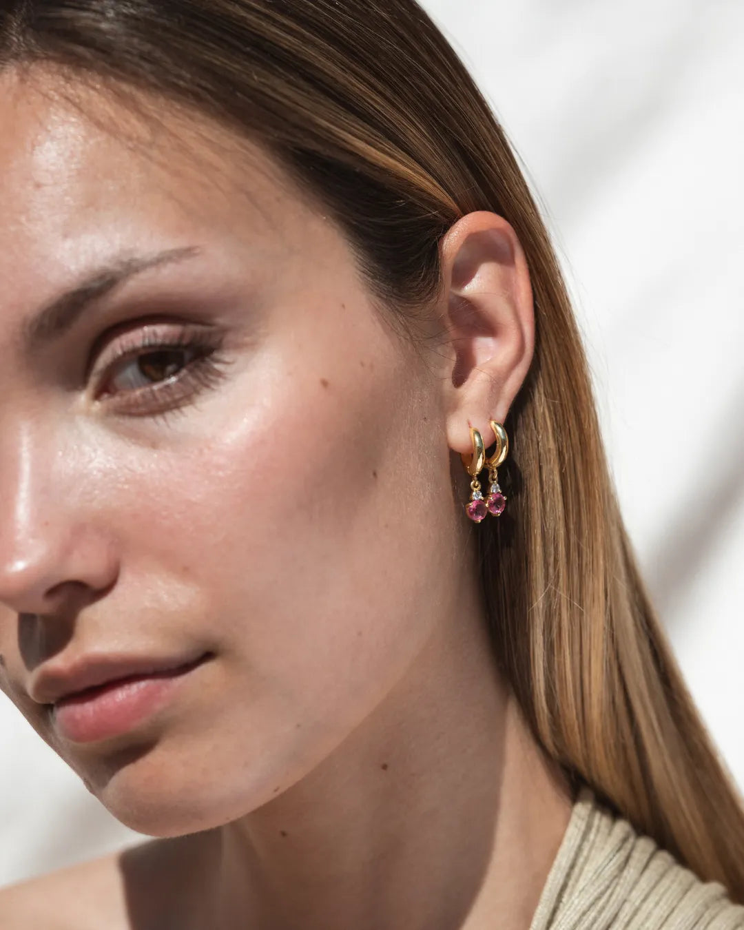 Pendientes Birthstone Octubre - Turmalina Rosa