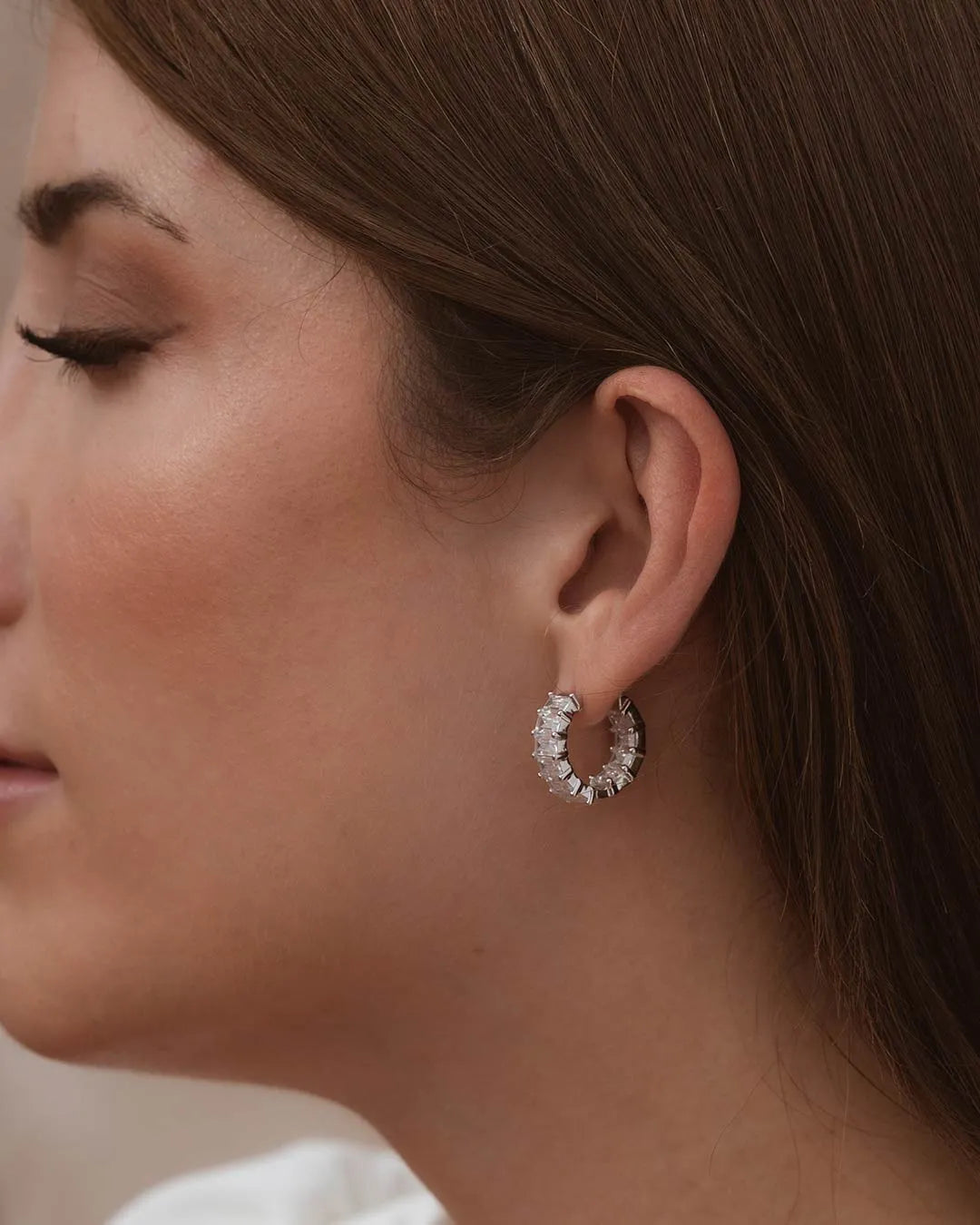 Light Silver Baguette Hoops