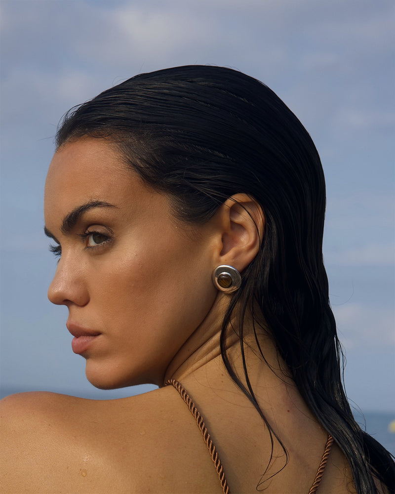 Pendientes Plateados Ojo De Tigre Hathor