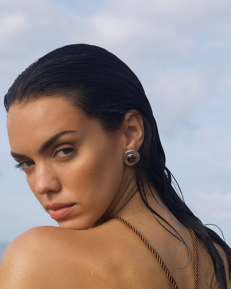 Pendientes Plateados Ojo De Tigre Hathor