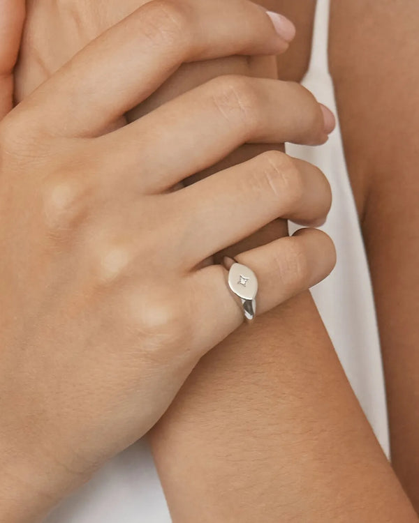 Anillo Plata Sello Star Signet