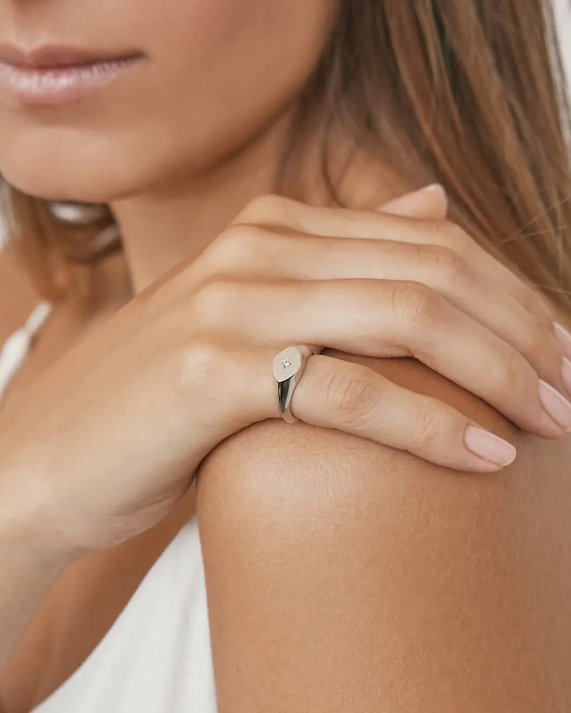 Anillo Plata Sello Star Signet