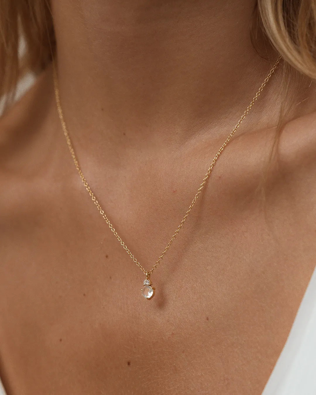 April Birthstone Necklace - White Topaz 