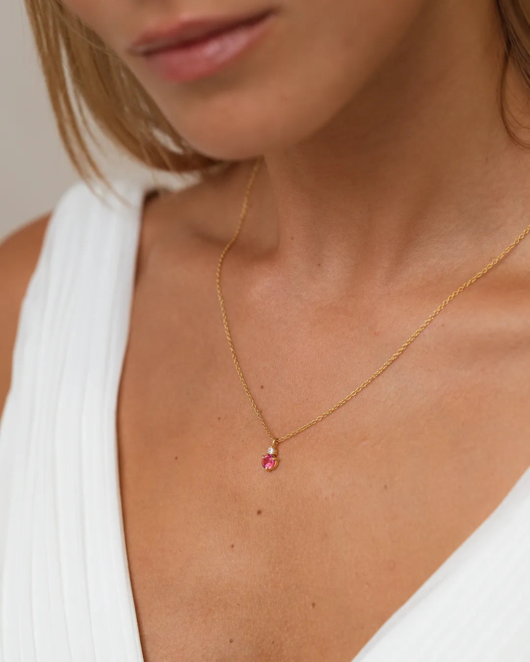 October Birthstone Necklace - Pink Tourmaline