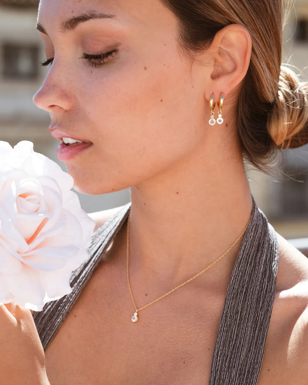 Pendientes Birthstone Abril - Topacio Blanco