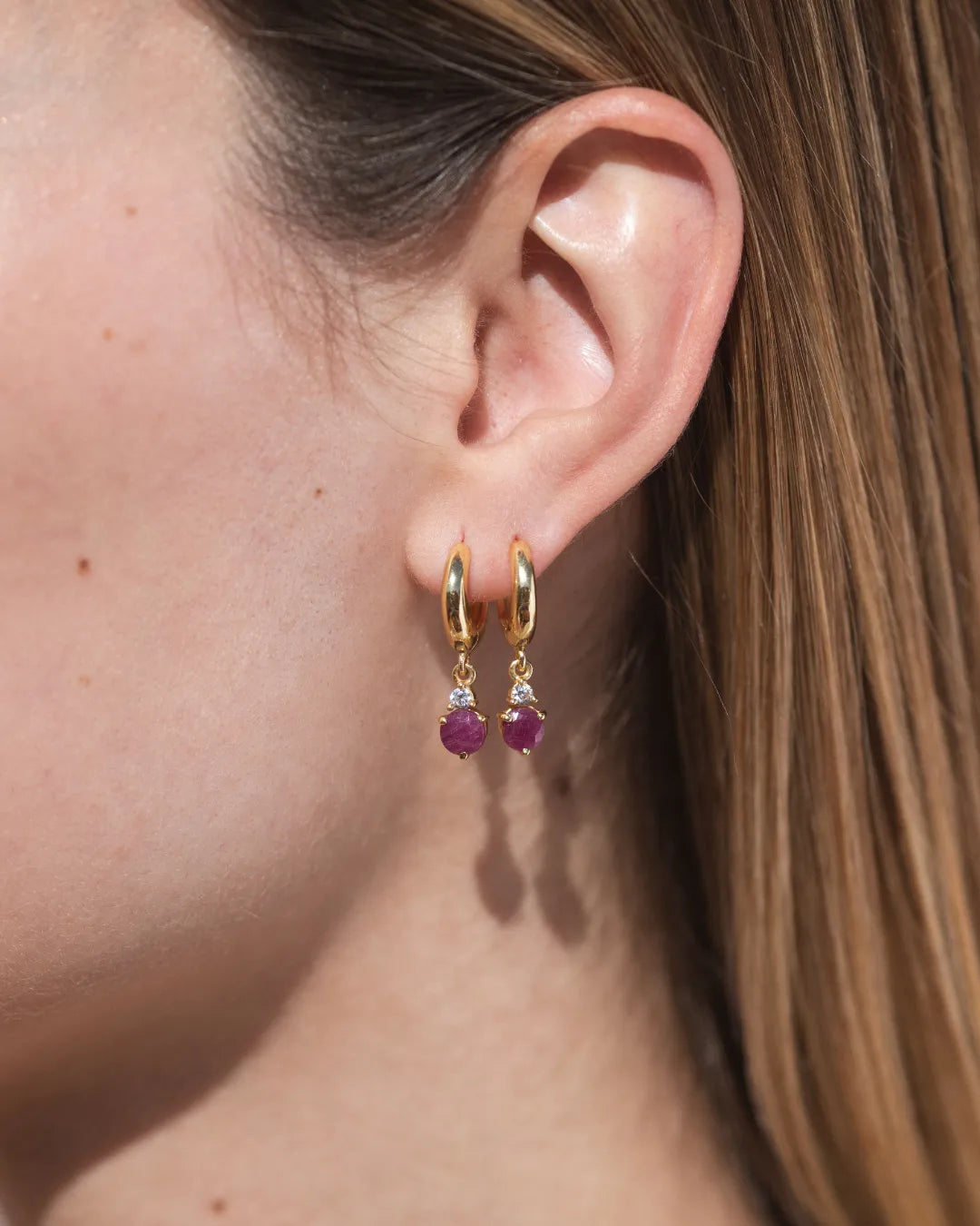 Pendientes Birthstone Julio - Rubí