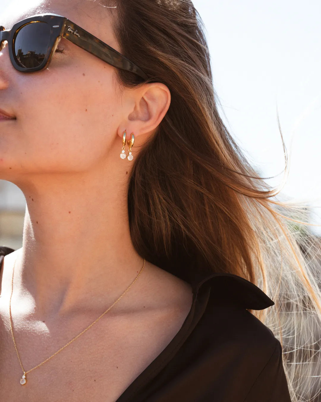 Pendientes Birthstone Junio - Piedra Lunar