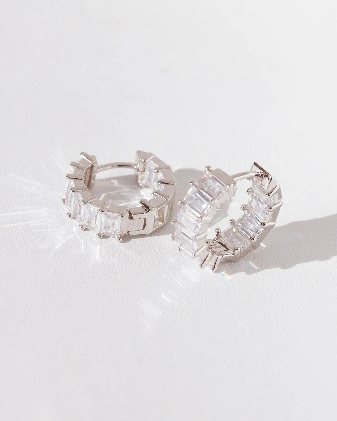Light Silver Baguette Hoops